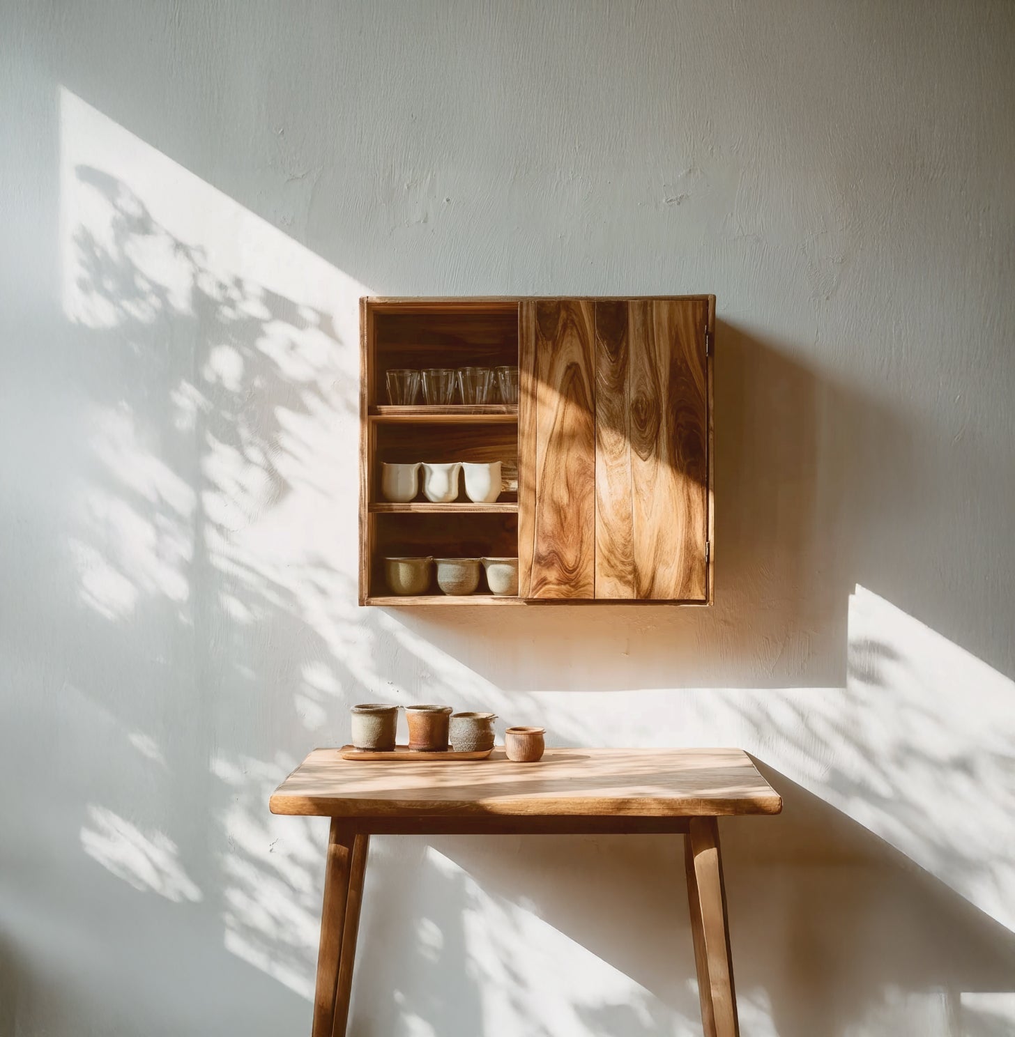 Handgemaakte Wandkast van Massief Hout – Minimalistische Hangplank