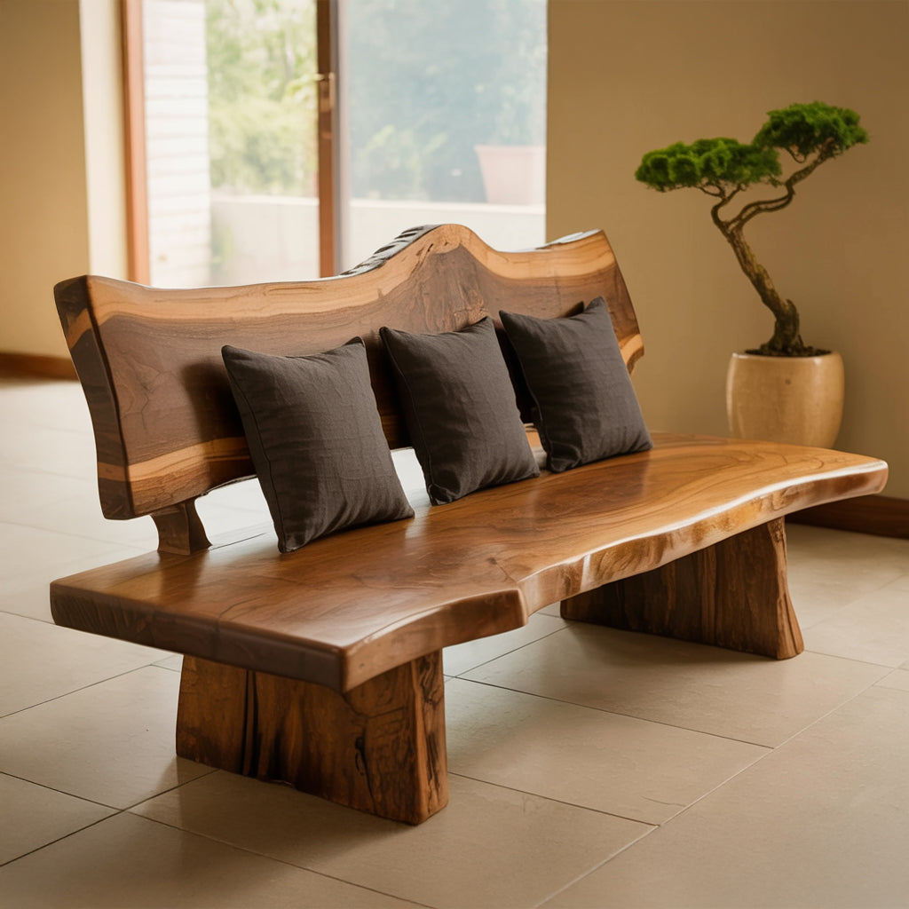 Handgemaakte Live Edge Houten Bank – Massief Hout Zitbank