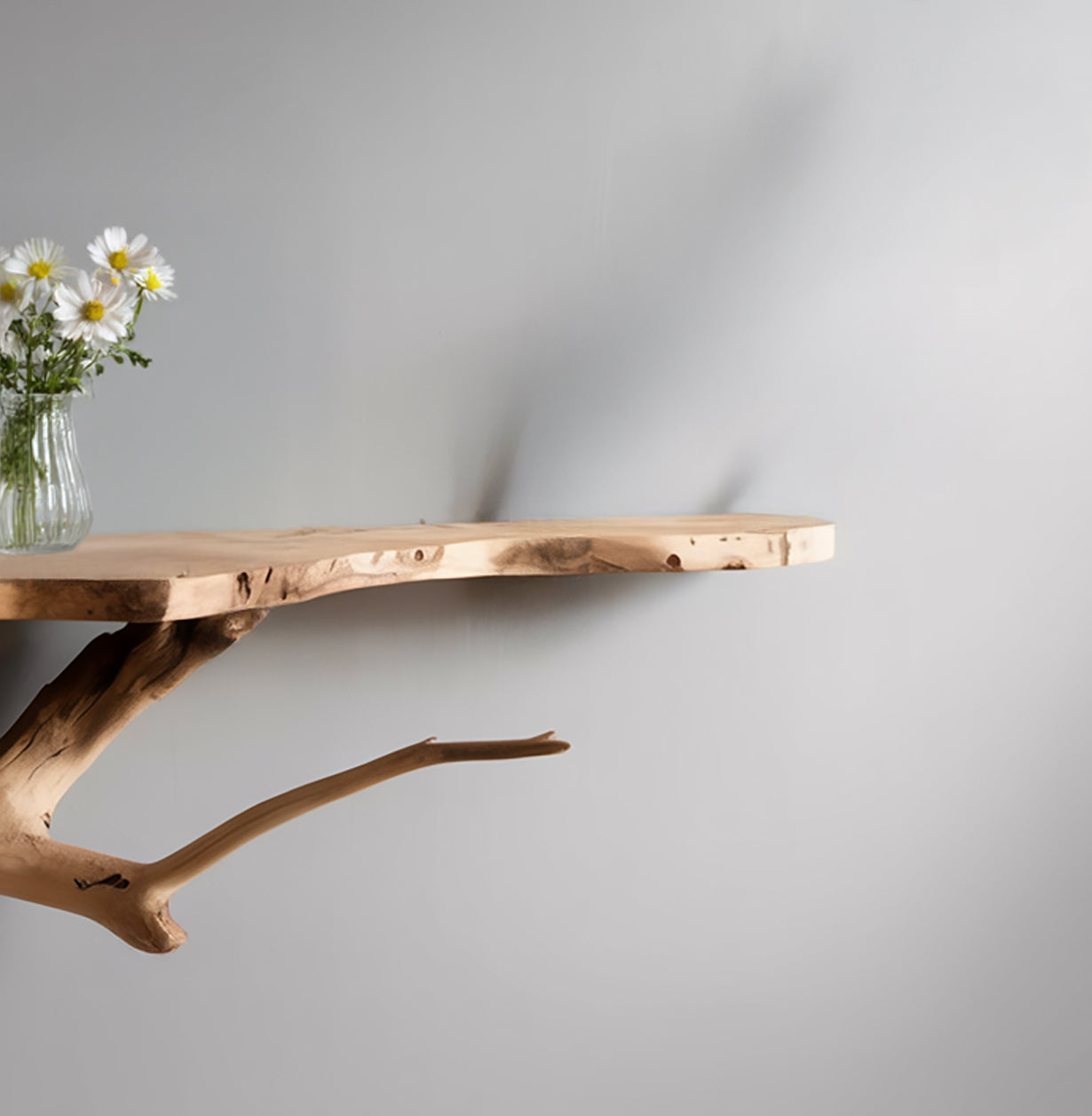 Handgemaakte Live Edge Zwevende Wandplank van Natuurlijk Hout