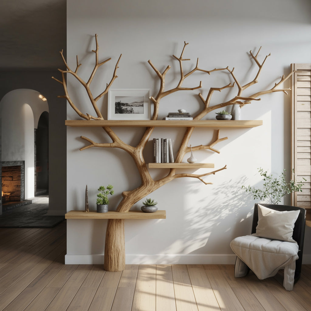 Driftwood Boom Boekenkast – Zwevende Takken Wandplank