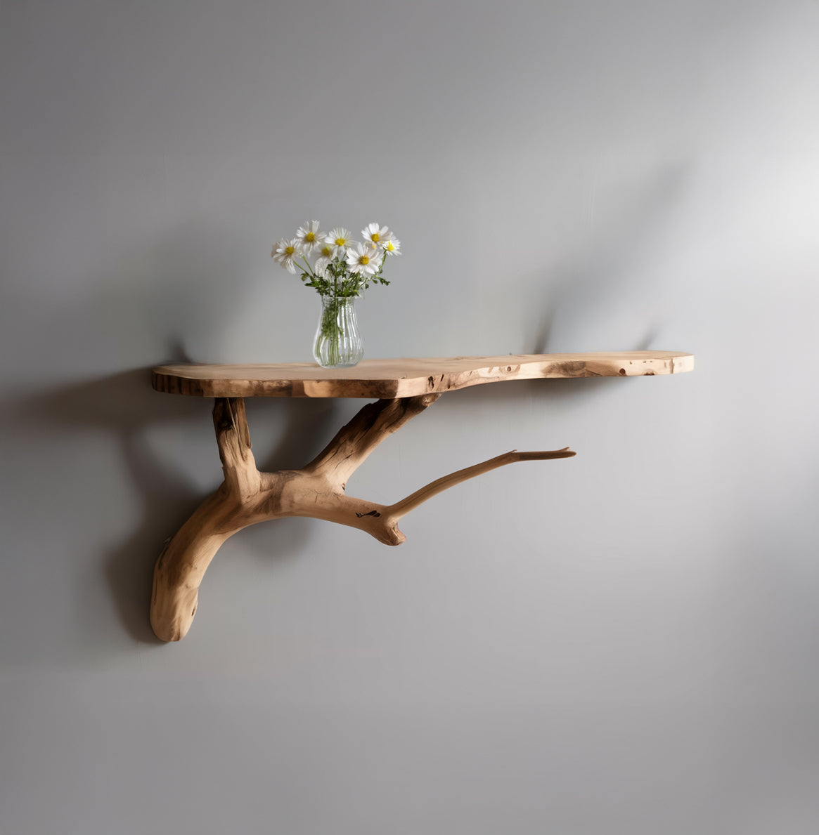 Handgemaakte Live Edge Zwevende Wandplank van Natuurlijk Hout
