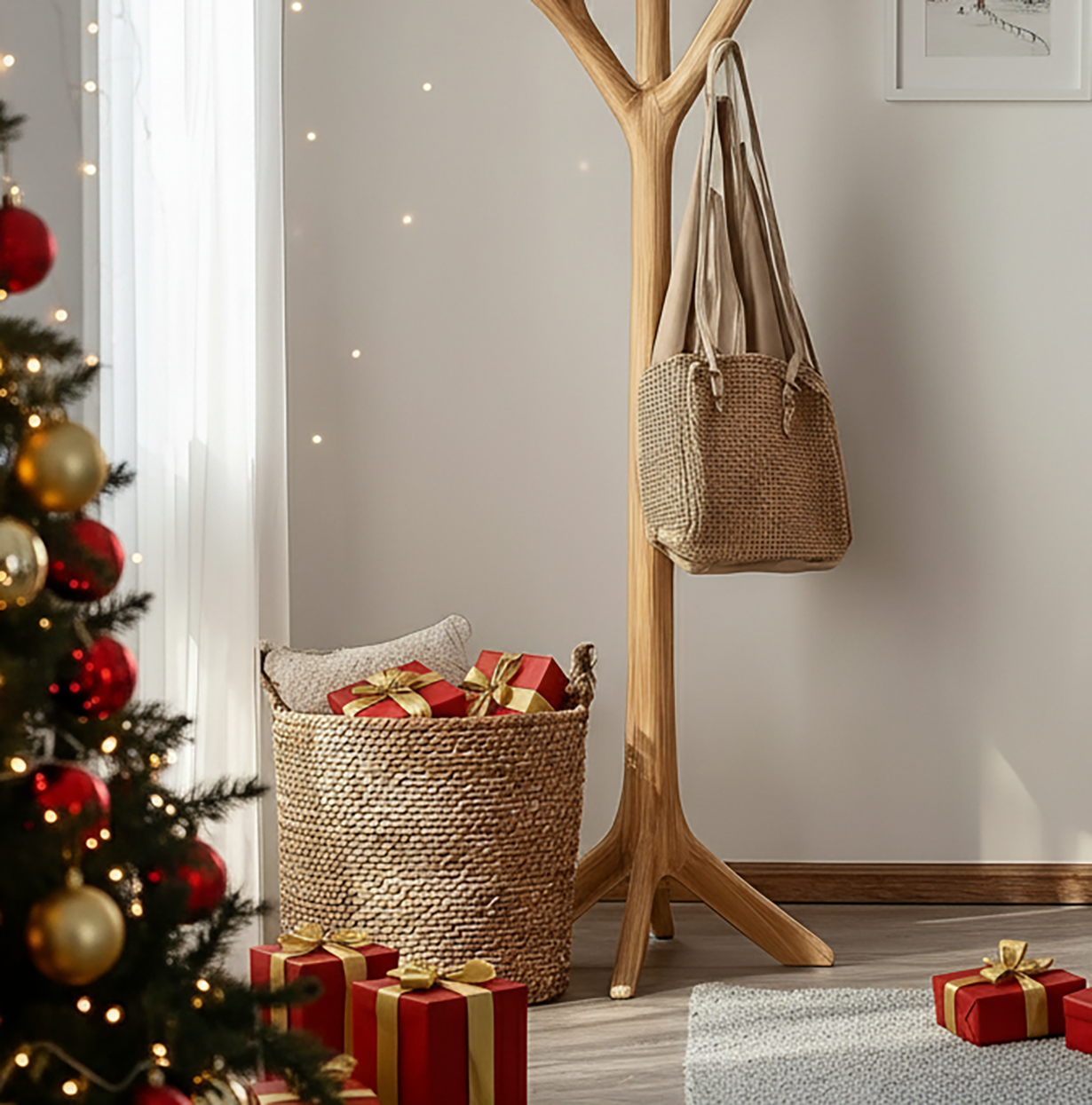 Solid Wood Coat Rack – Rustic Standing Clothes Hanger & Handmade Entryway Organizer