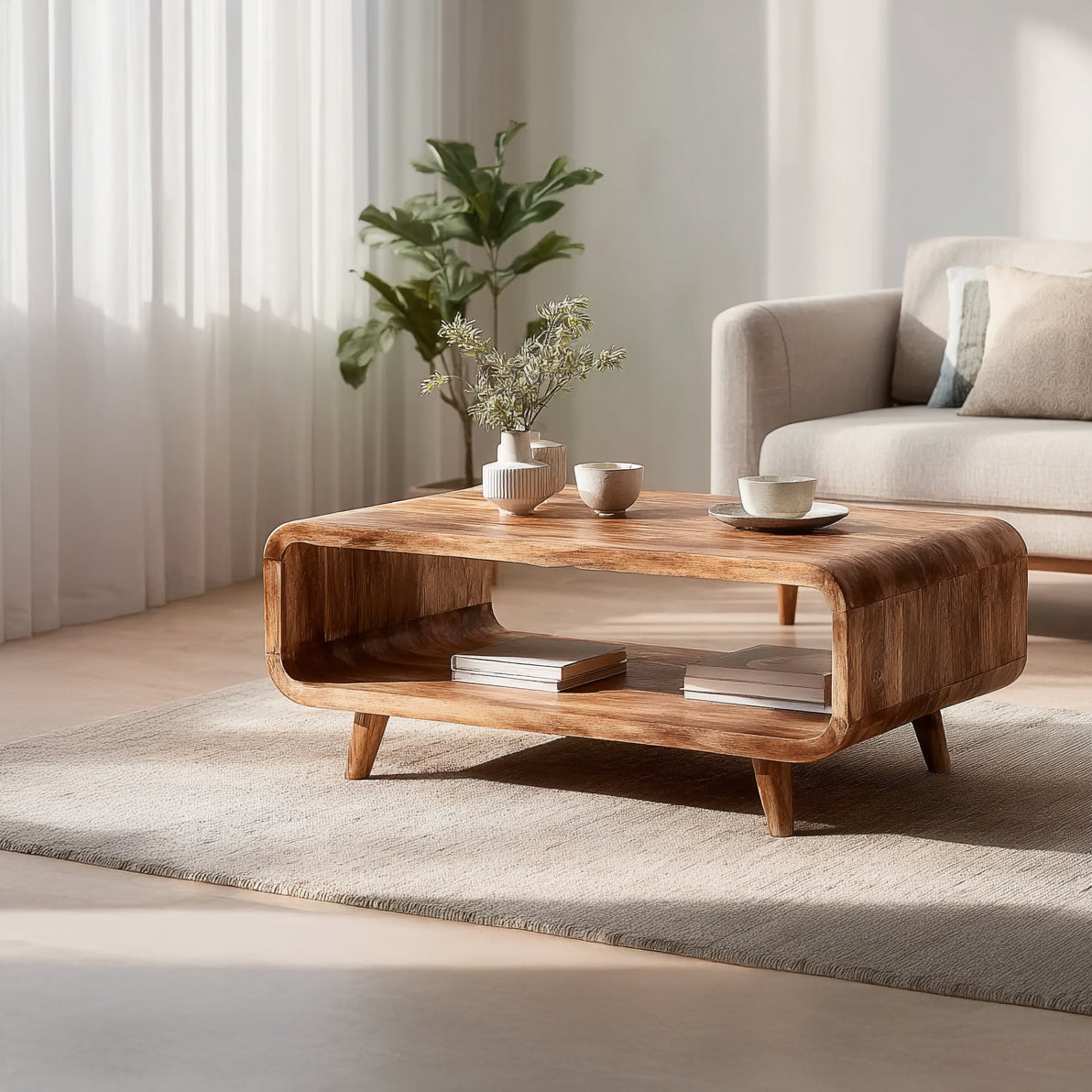 Mid Century Live Edge Salontafel – Massief Houten Design