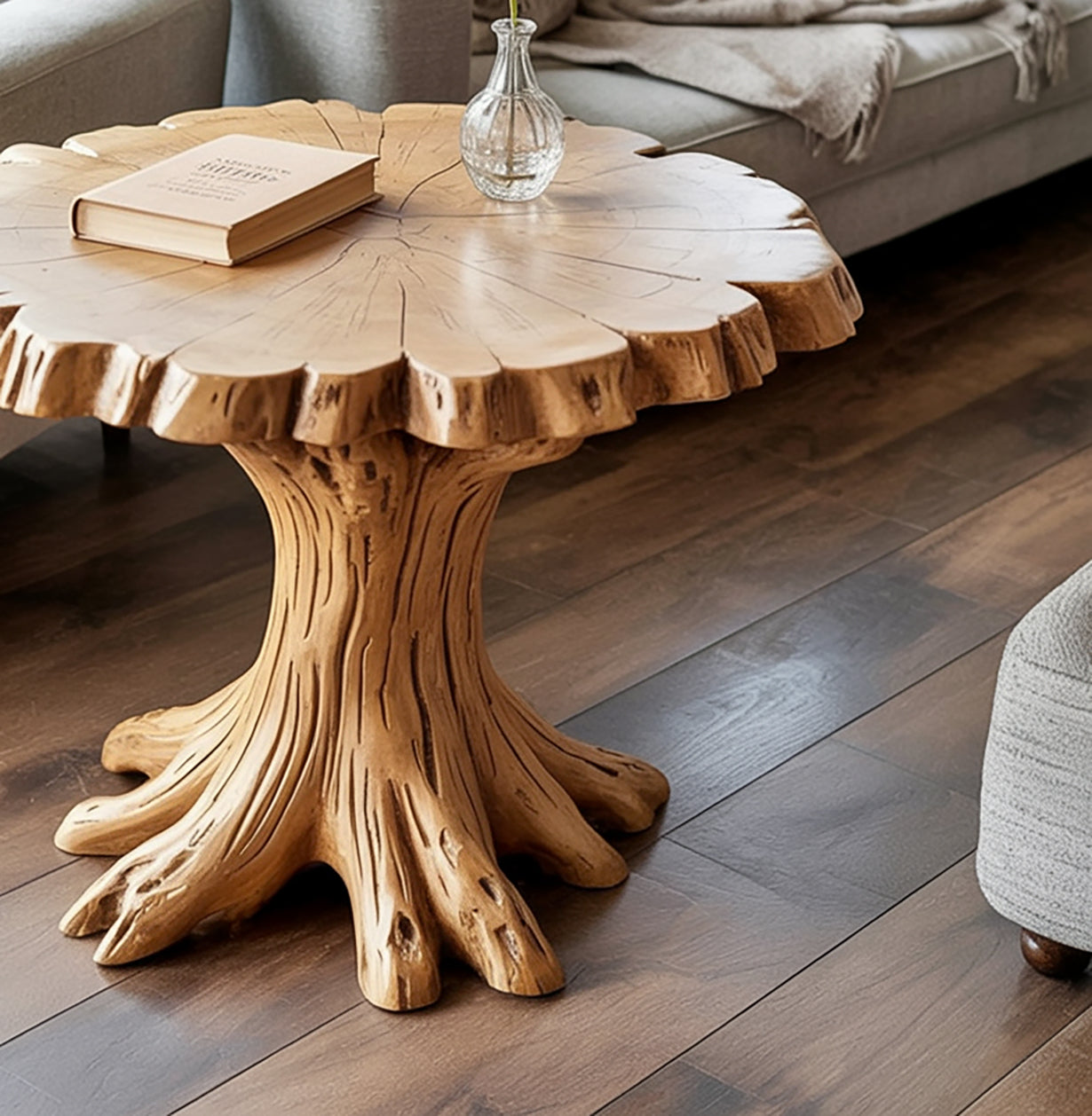 Ronde Massief Houten Salontafel – Live Edge Boomstam Design