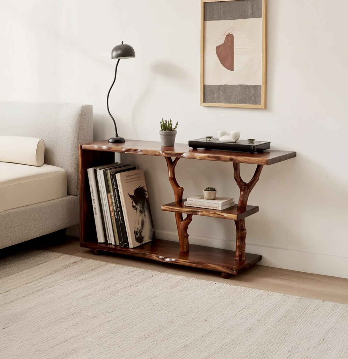Drijfhouten Boomtak Nachtkastje – Handgemaakte Massief Houten Tafel