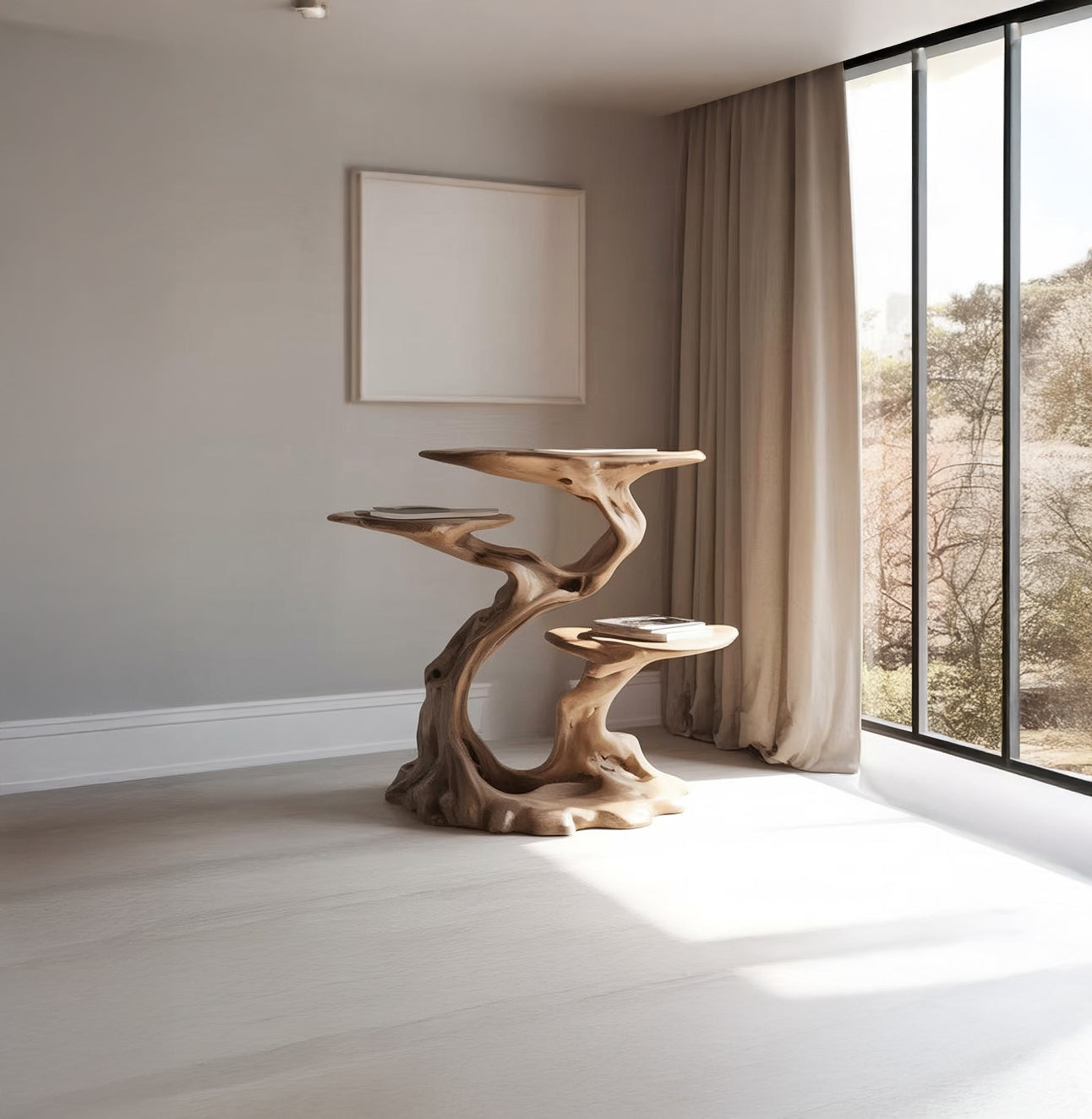 Platenspelermeubel van Massief Hout met Vinylopslag – Mid-Century