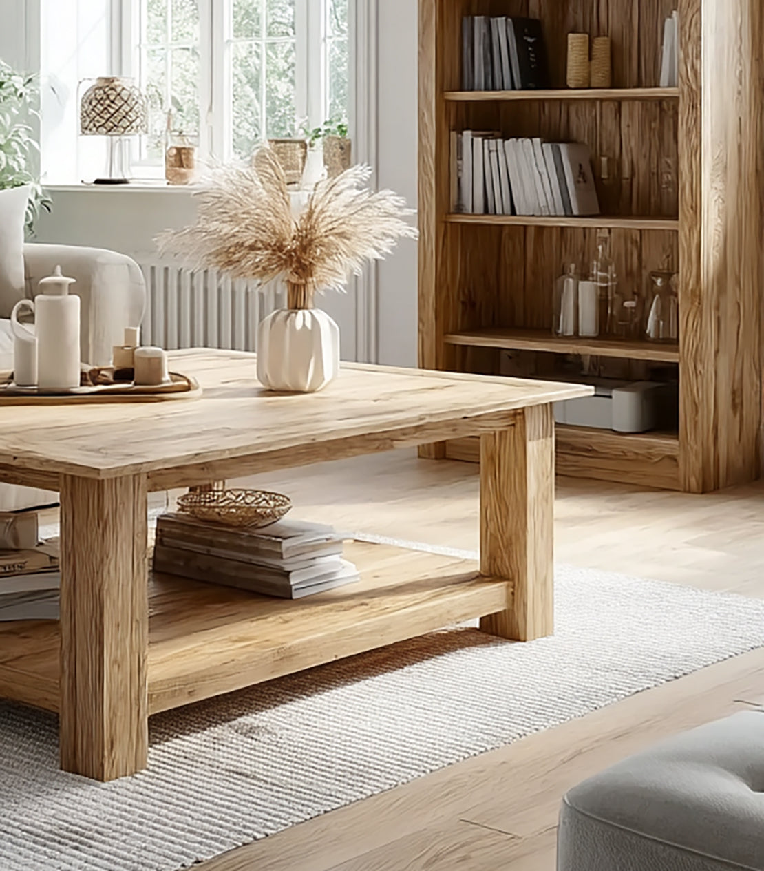 Rustic Low Coffee Table – Live Edge Reclaimed Wood Farmhouse Furniture