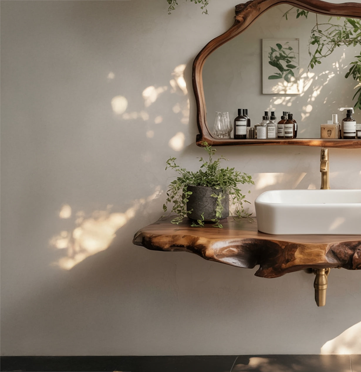 Live Edge Wood Bathroom Vanity with Mirror – Handmade Solid Wood Sink Countertop