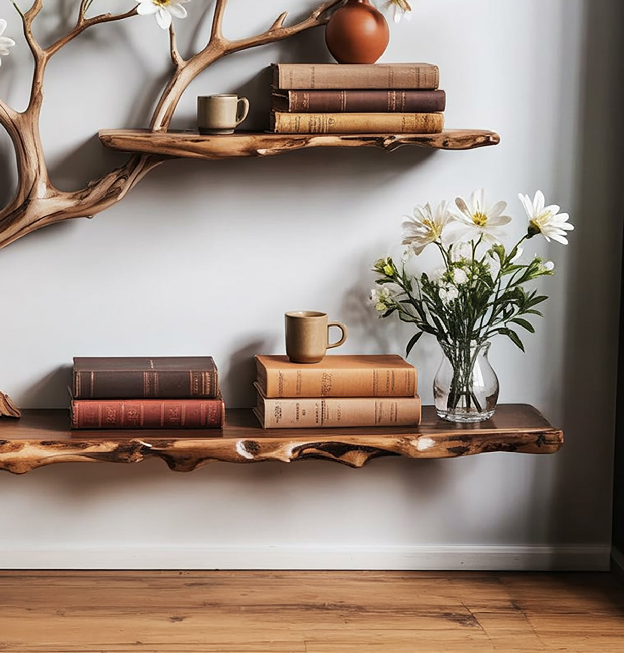 Zwevende Boom Boekenplank – Massief Hout Drijfhout Wanddecoratie