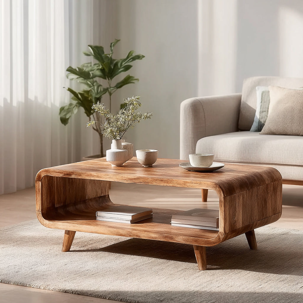 Mid Century Live Edge Salontafel – Massief Houten Design