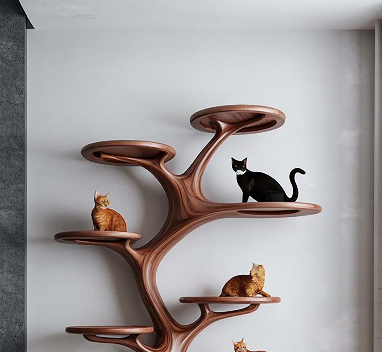 Artistieke Boomtak Kattenboom & Boekenkast – Natuurlijke Houten Wandsculptuur