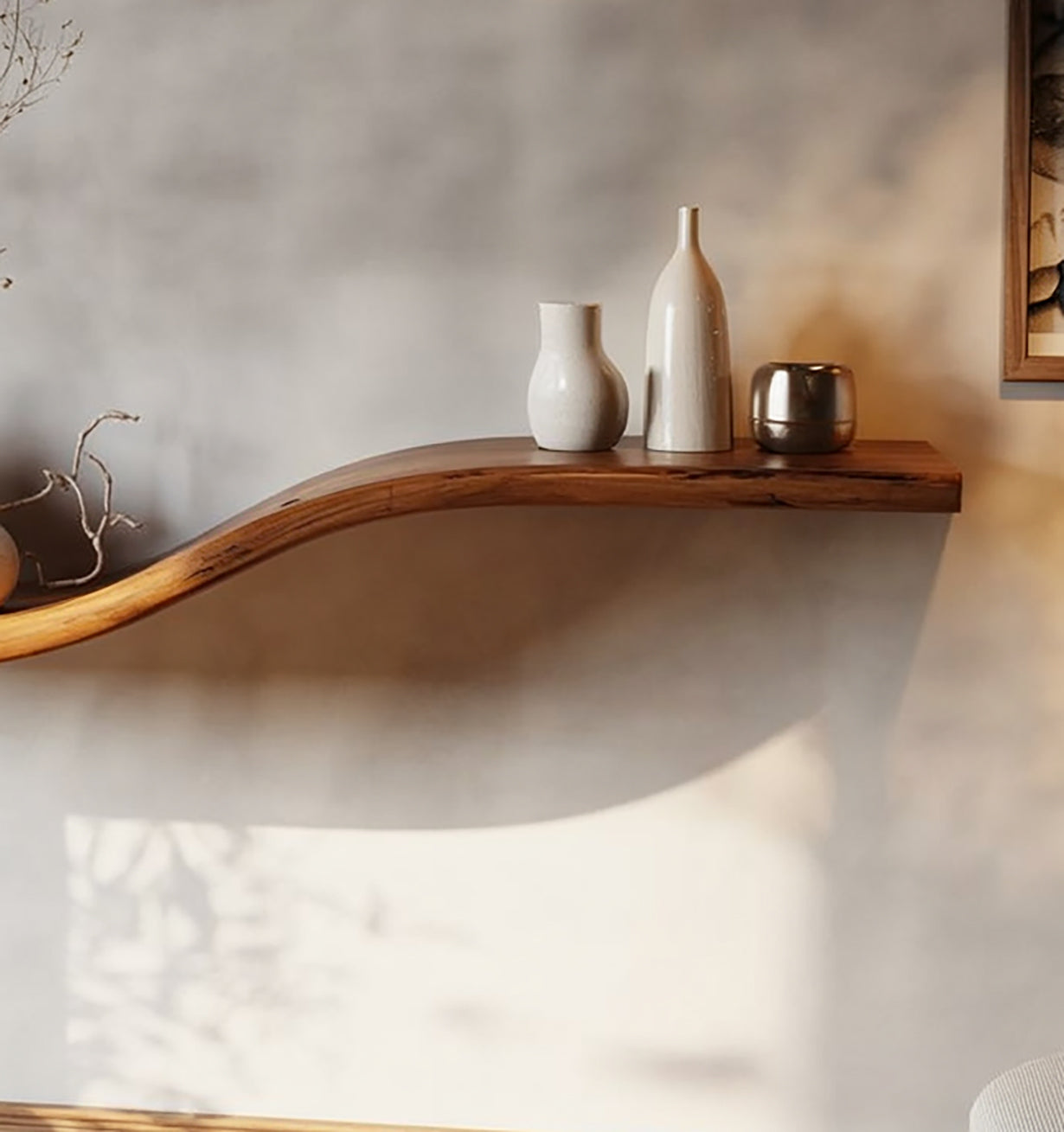 Live Edge Zwevende Wandplank van Massief Hout