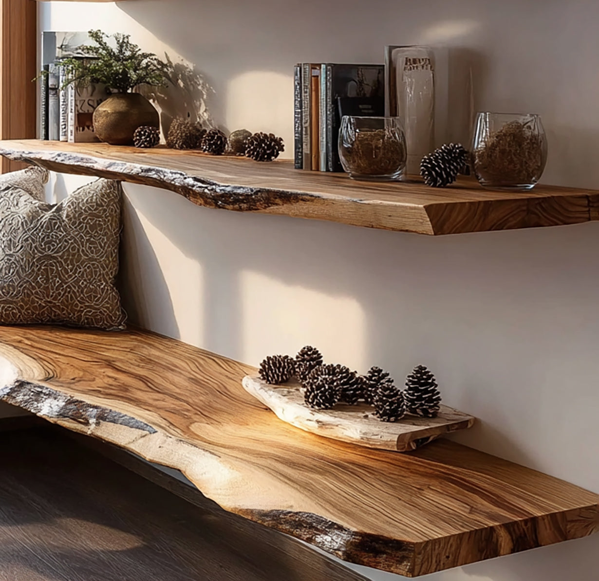 Handcrafted Live Edge Solid Wood Wall Shelves – Rustic Floating Decor
