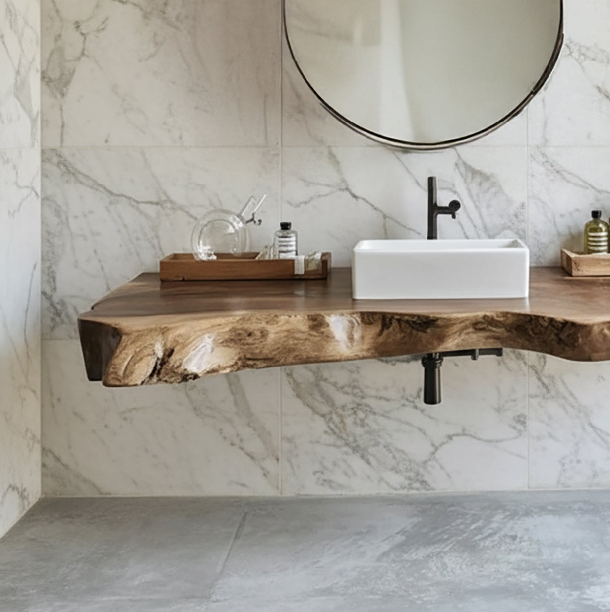 Live Edge Floating Bathroom Vanity Shelf – Solid Wood Wall Mounted Shelf