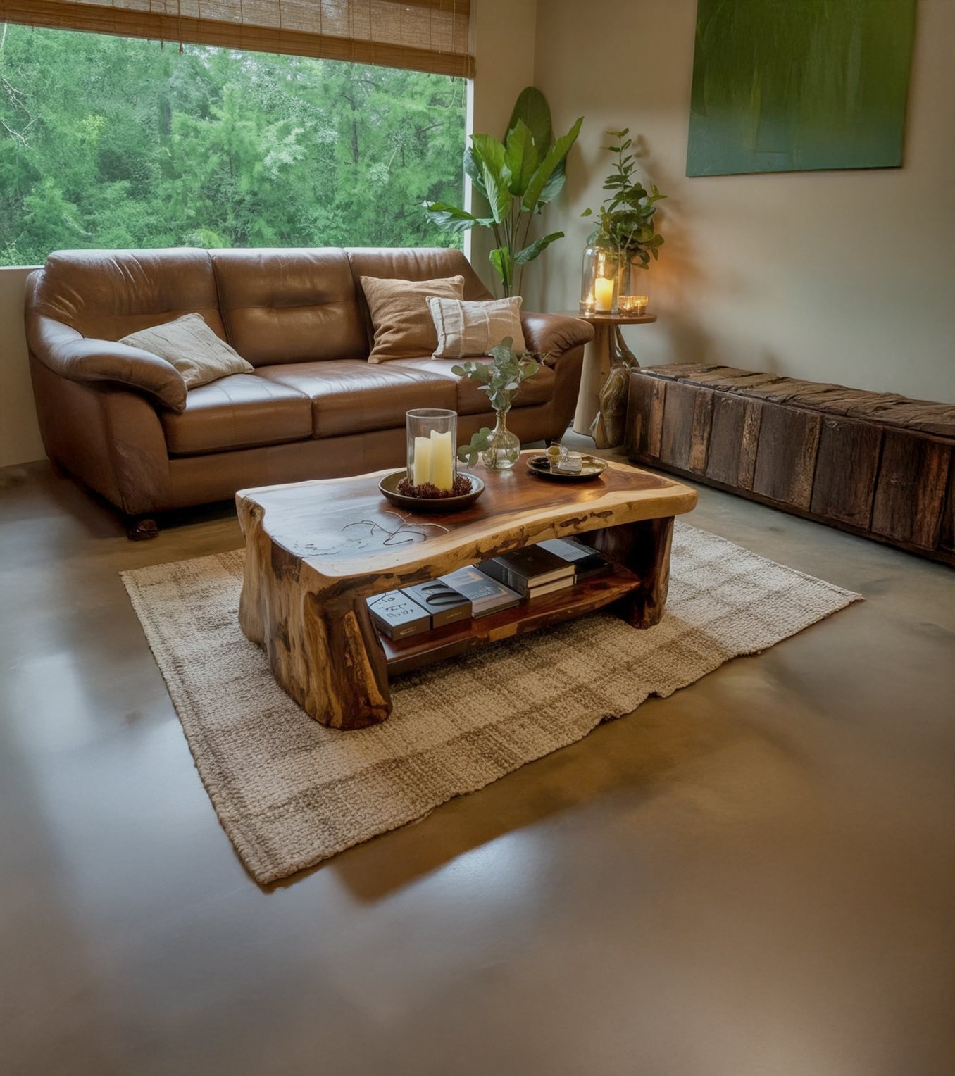 Live Edge Coffee Table – Handmade Solid Wood Center Table with Storage Shelf