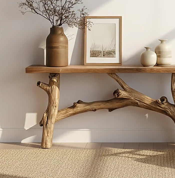 Handgemaakte Massief Houten Console Tafel – Rustiek Farmhouse Sidetable voor Woonkamer en Hal