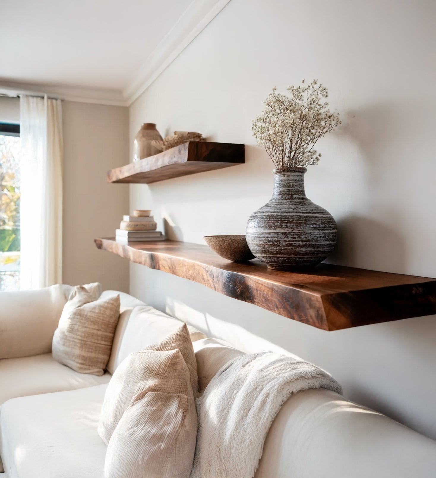 Handgemaakte Live Edge Houten Zwevende Planken – Rustieke Wandplank