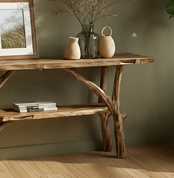 Handgemaakte Rustieke Console Tafel – Massief Houten Sidetable voor Hal