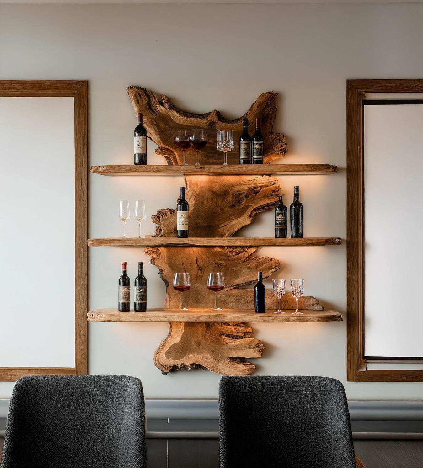 Live Edge Wood Bar Shelf, 3-Tier Floating Bar Shelves, Handmade Rustic Wall Bar Display Rack