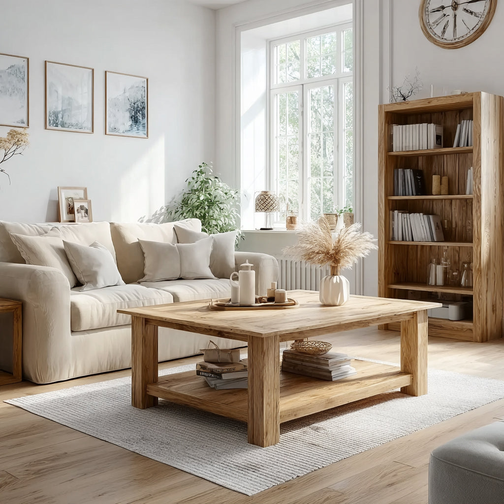 Rustic Low Coffee Table – Live Edge Reclaimed Wood Farmhouse Furniture