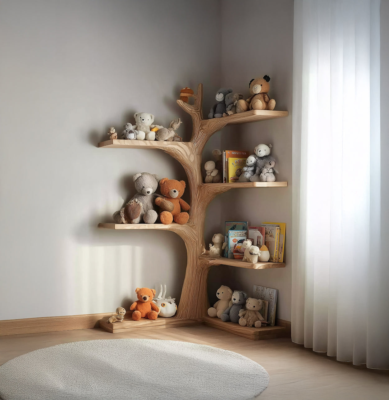 Handgemaakte Montessori Boom Boekenkast – Massief Houten Wandplank