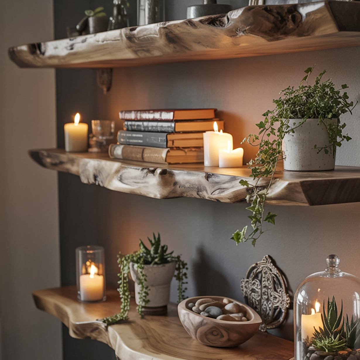 Handmade Live Edge Wood Shelf – Modern Floating Wall Storage Rack