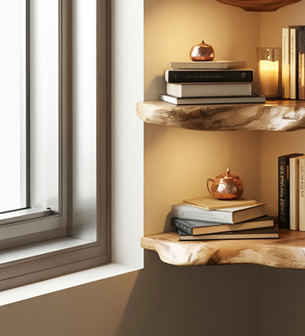 Handcrafted Live Edge Solid Wood Floating Shelf – Rustic Driftwood Wall Shelf