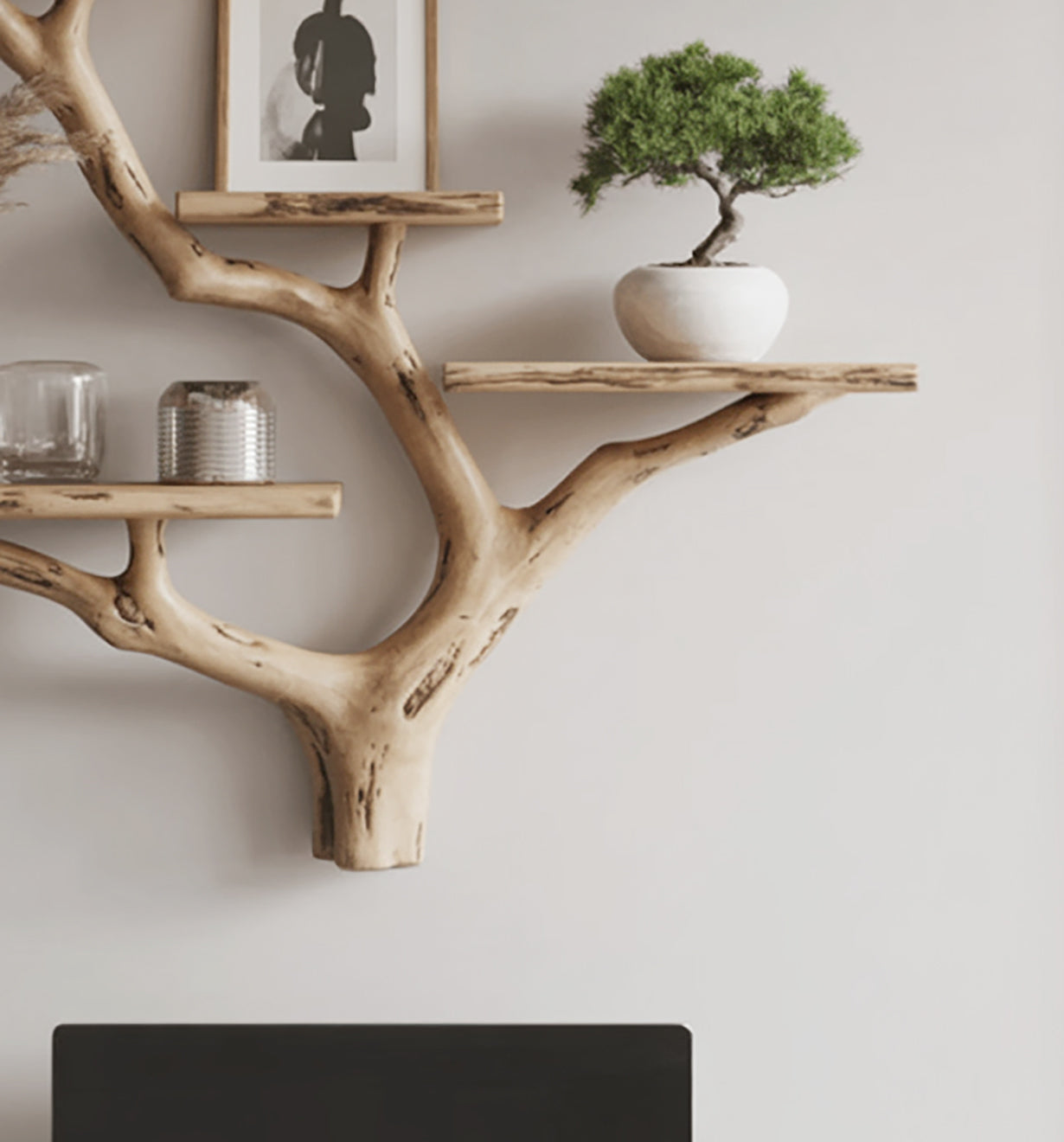 Handgemaakte Boomtak Boekenkast – Natuurlijke Houten Zwevende Wandplanken