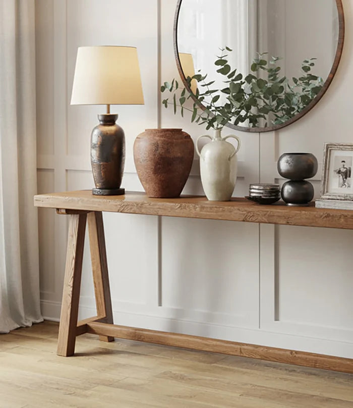 Rustieke Handgemaakte Console Tafel – Gerecycled Hout Live-Edge Halmeubel