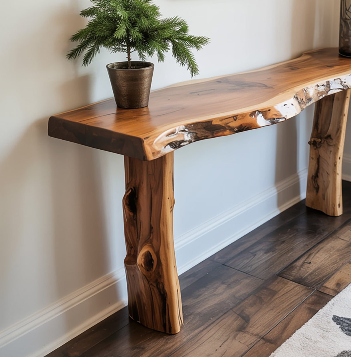 Handgemaakte Massief Houten Boom Console Tafel – Rustieke Hal