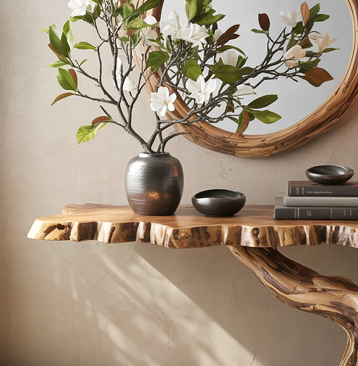 Floating Live Edge Console Table – Rustic Solid Wood Entryway & Hallway Accent