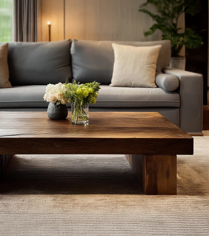 Live-Edge Massief Houten Trestle Salontafel – Handgemaakt Rustiek Farmhouse Rechthoekig
