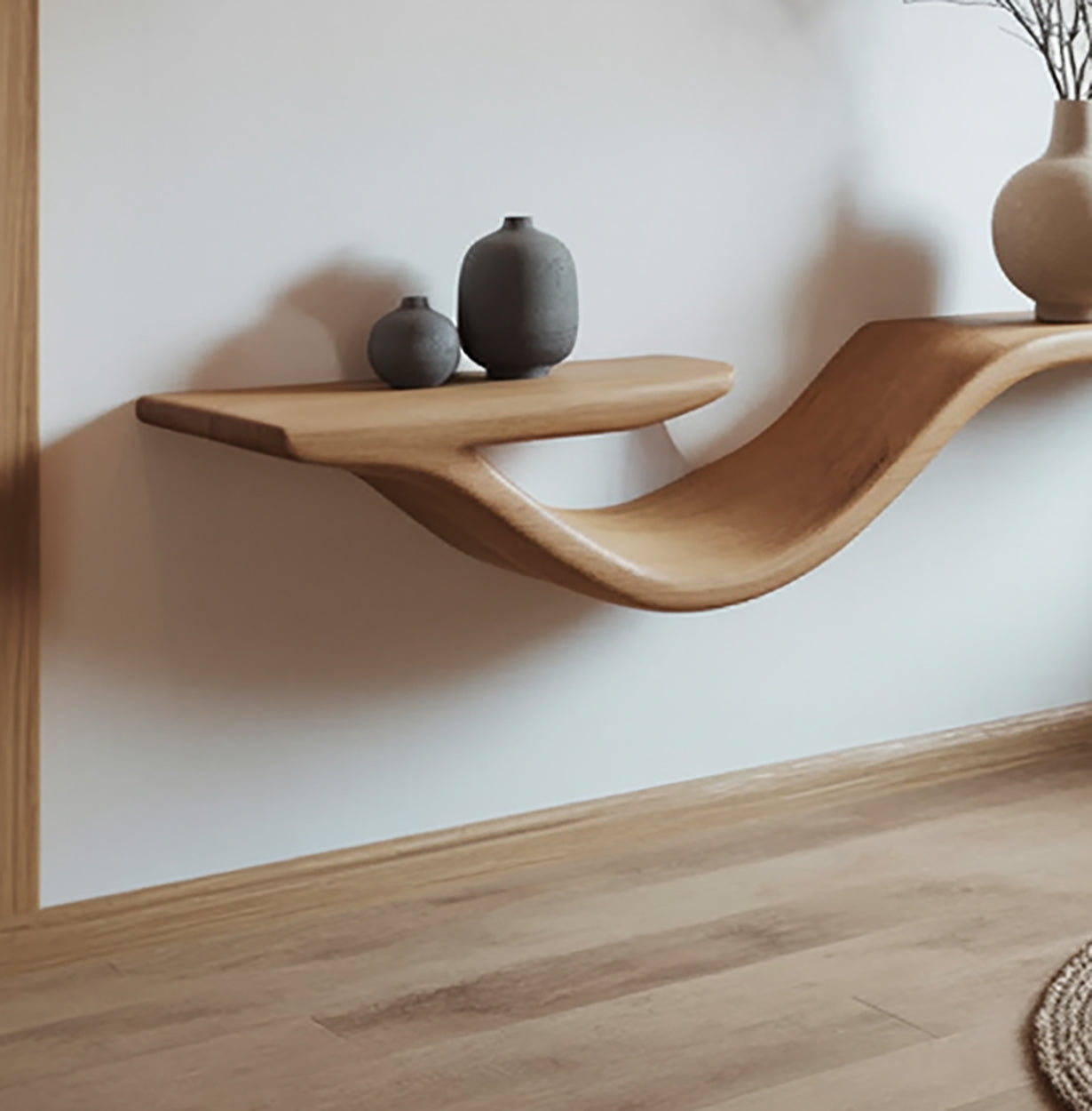 Rustieke Golvende Live Edge Zwevende Wandplank – Massief Hout