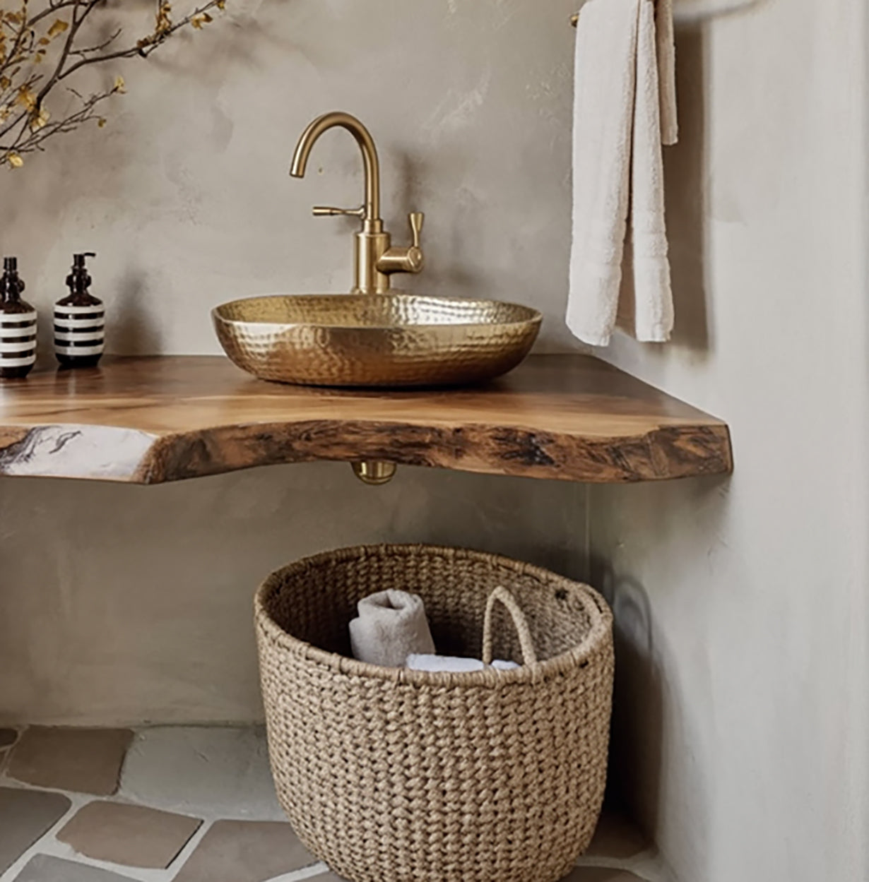 Live Edge Zwevende Badkamerplank Van Massief Hout – Rustieke Organizer
