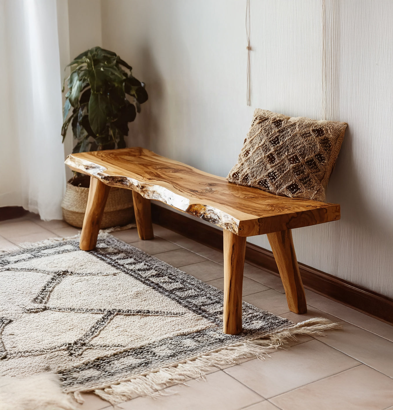 Live Edge Bank van Acaciahout – Rustiek Modern Entreeaccent