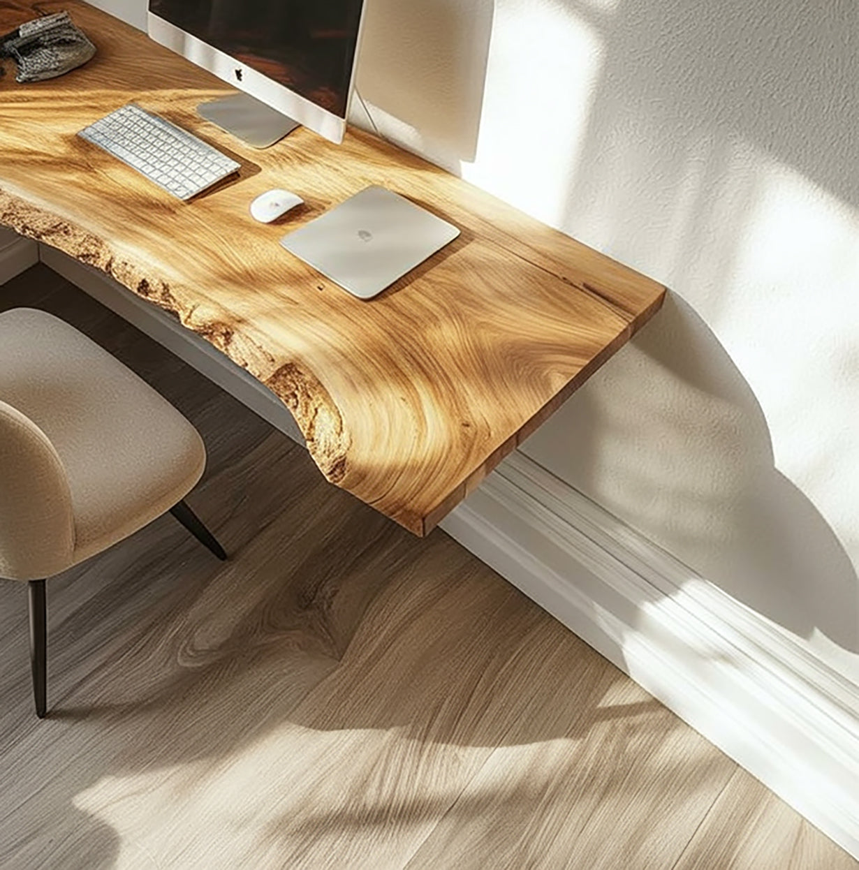 Rustiek Live Edge Bureau van Massief Hout – Farmhouse Stijl