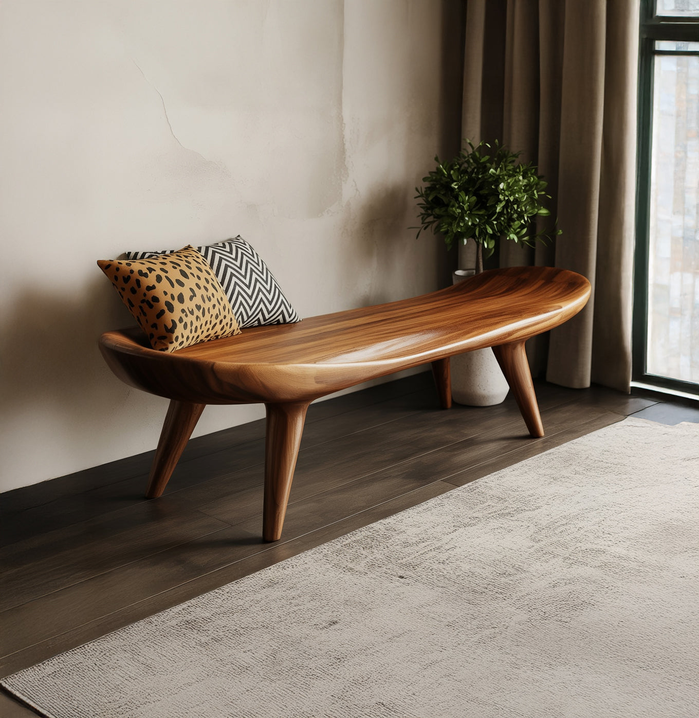 Handgemaakte Massief Houten Bank – Organisch Modern Design