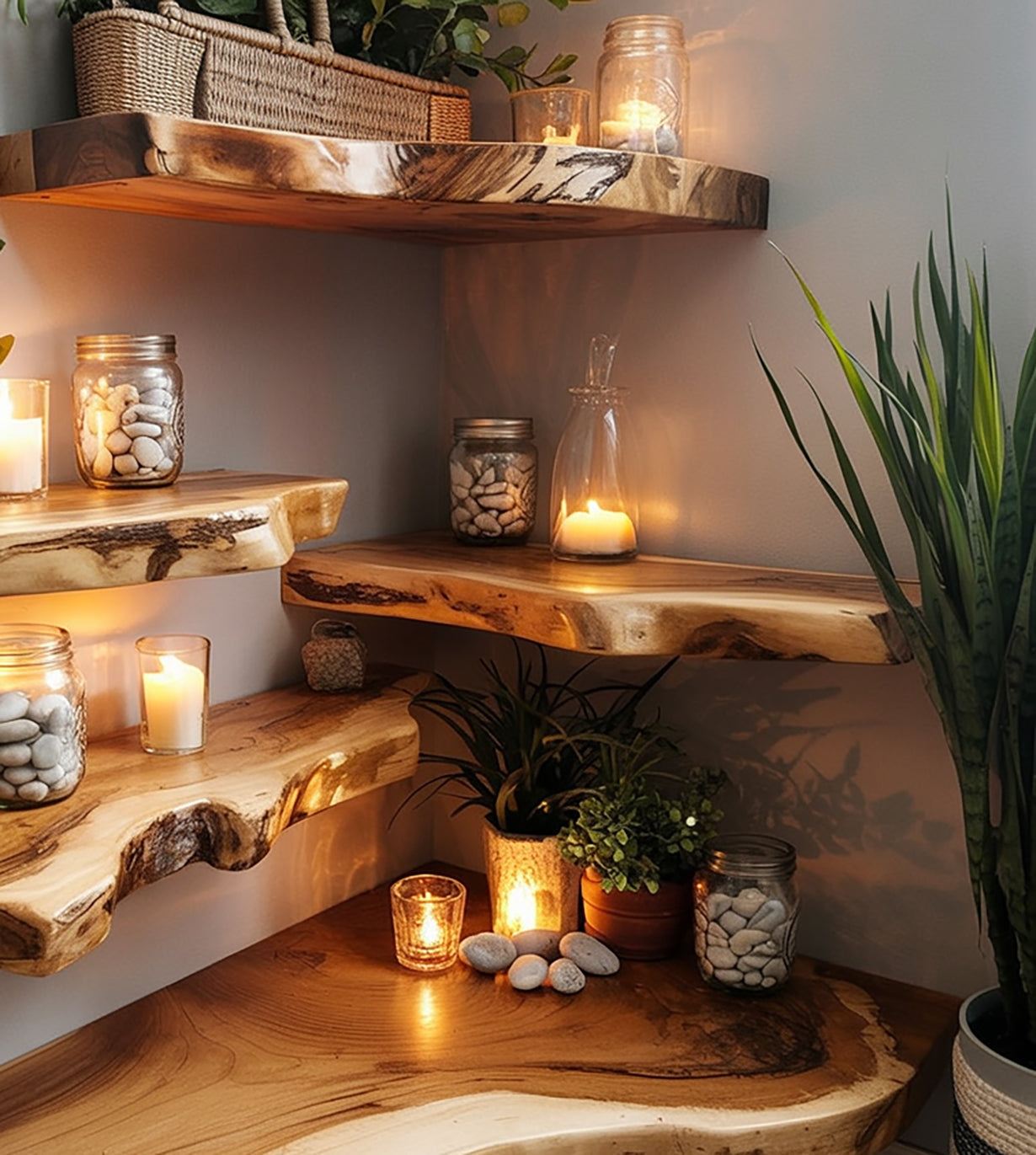 Live Edge Massief Houten Hoek Zwevende Plank – Handgemaakte Rustieke W