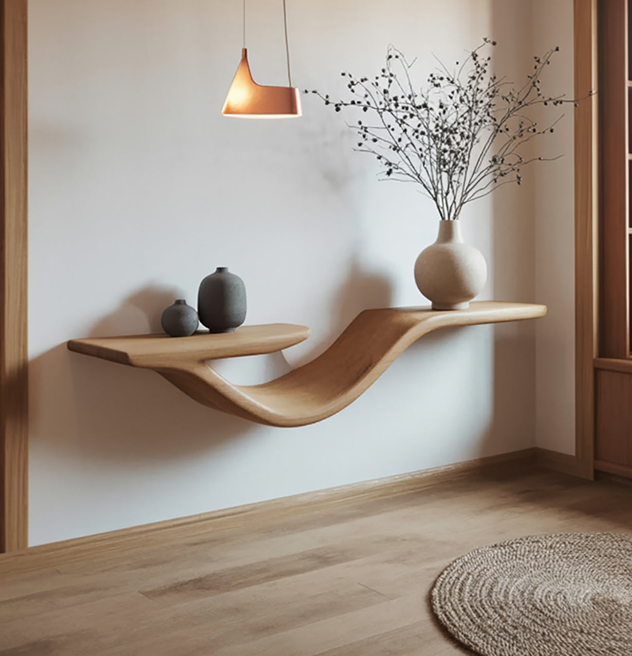 Rustieke Golvende Live Edge Zwevende Wandplank – Massief Hout