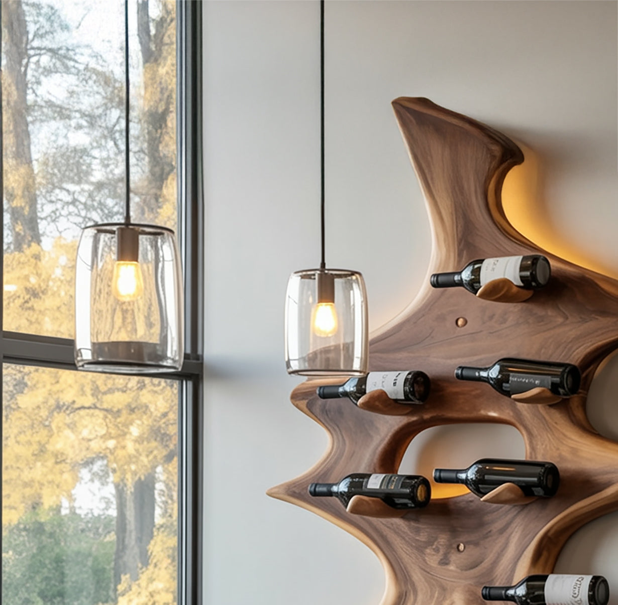 Wood Wine Rack – Wall-Mounted & Hanging Stemware Holder, Rustic Bar Shelf