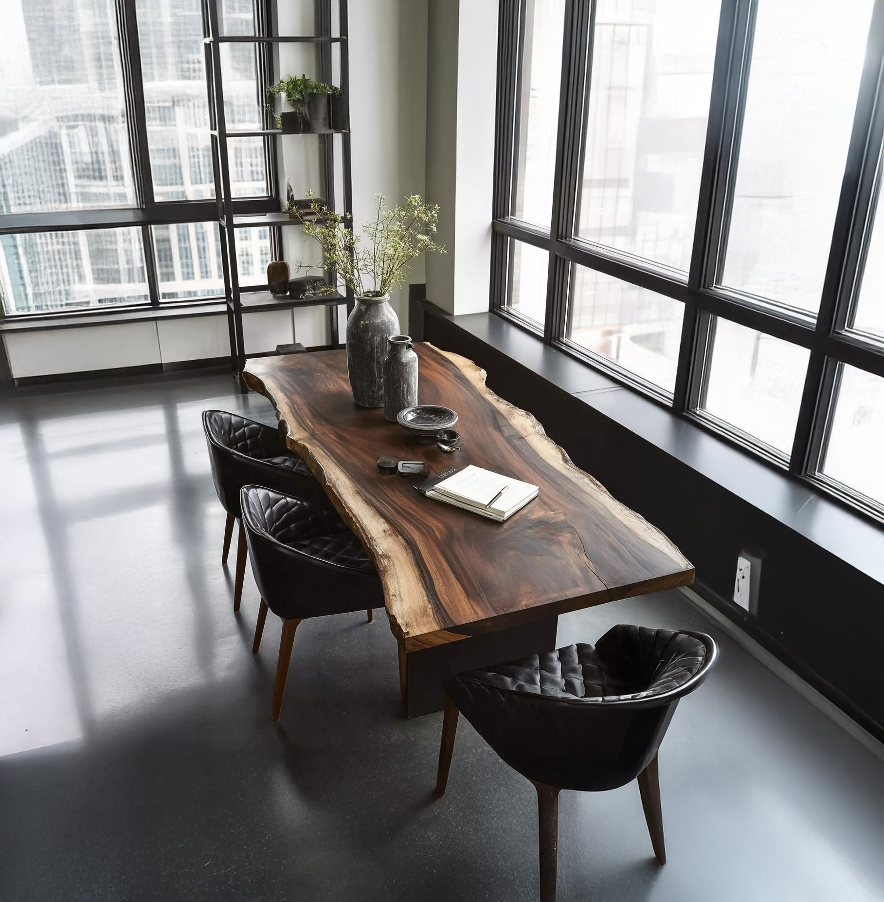 Luxury Live Edge Walnut Dining Table – Modern Solid Wood Slab Table for Home or Office