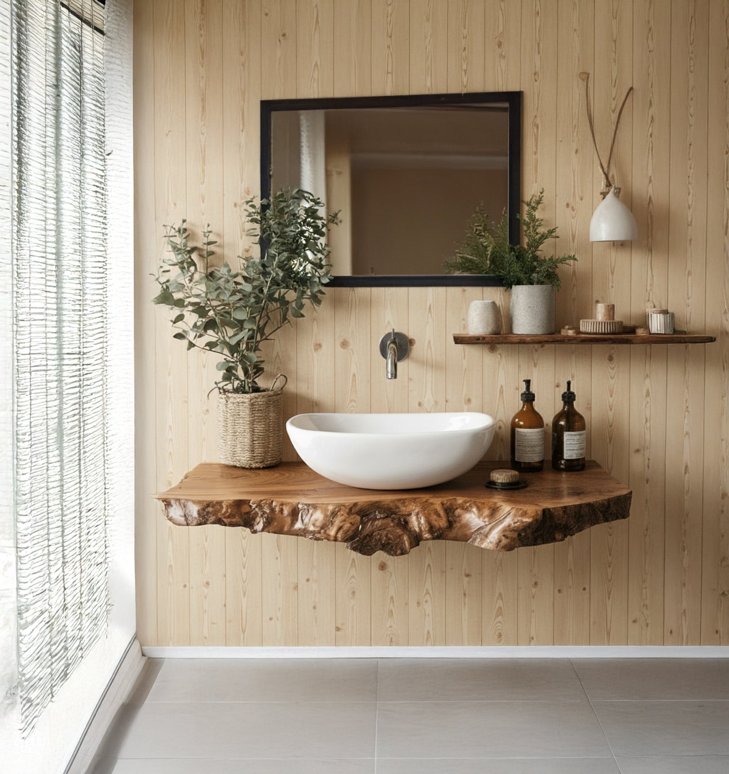 Handmade Live Edge Floating Vanity Shelf – Rustic Wall Mounted Bathroom Shelf