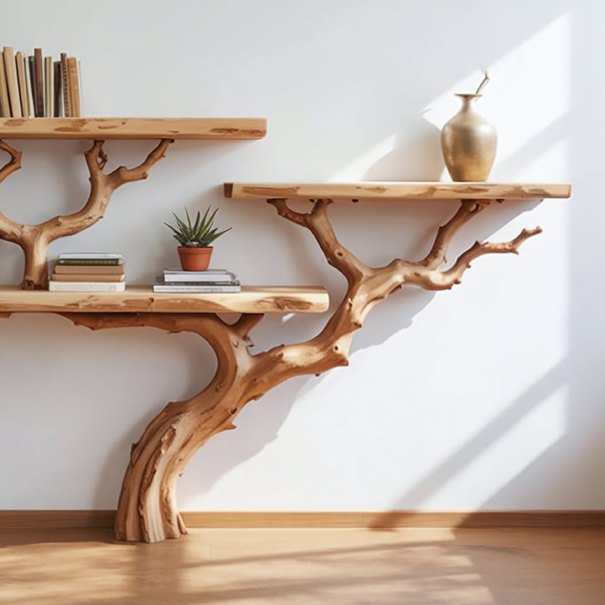Staande Boomtak Boekenkast van Massief Hout met Live Edge