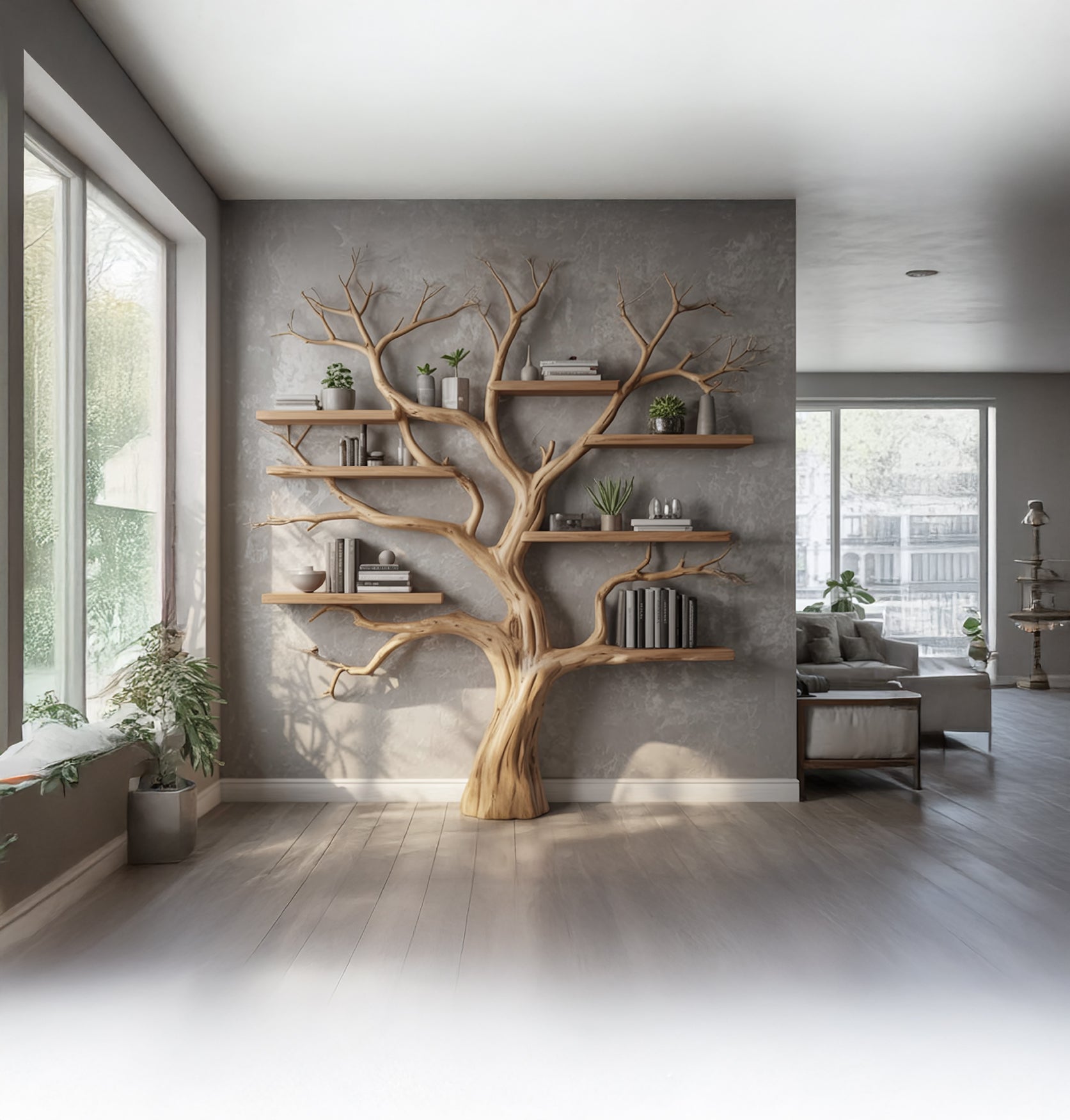 Handgemaakte Boomtak Boekenkast – Natuurlijke Zwevende Wandplanken