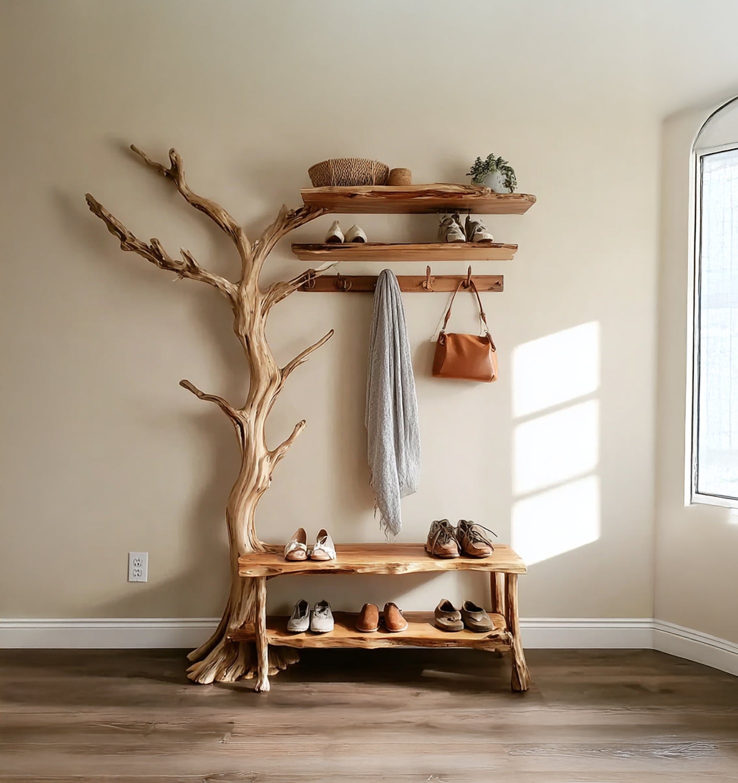 Natuurlijke Boomtak Kapstok – Wandgemonteerde Driftwood Hanger
