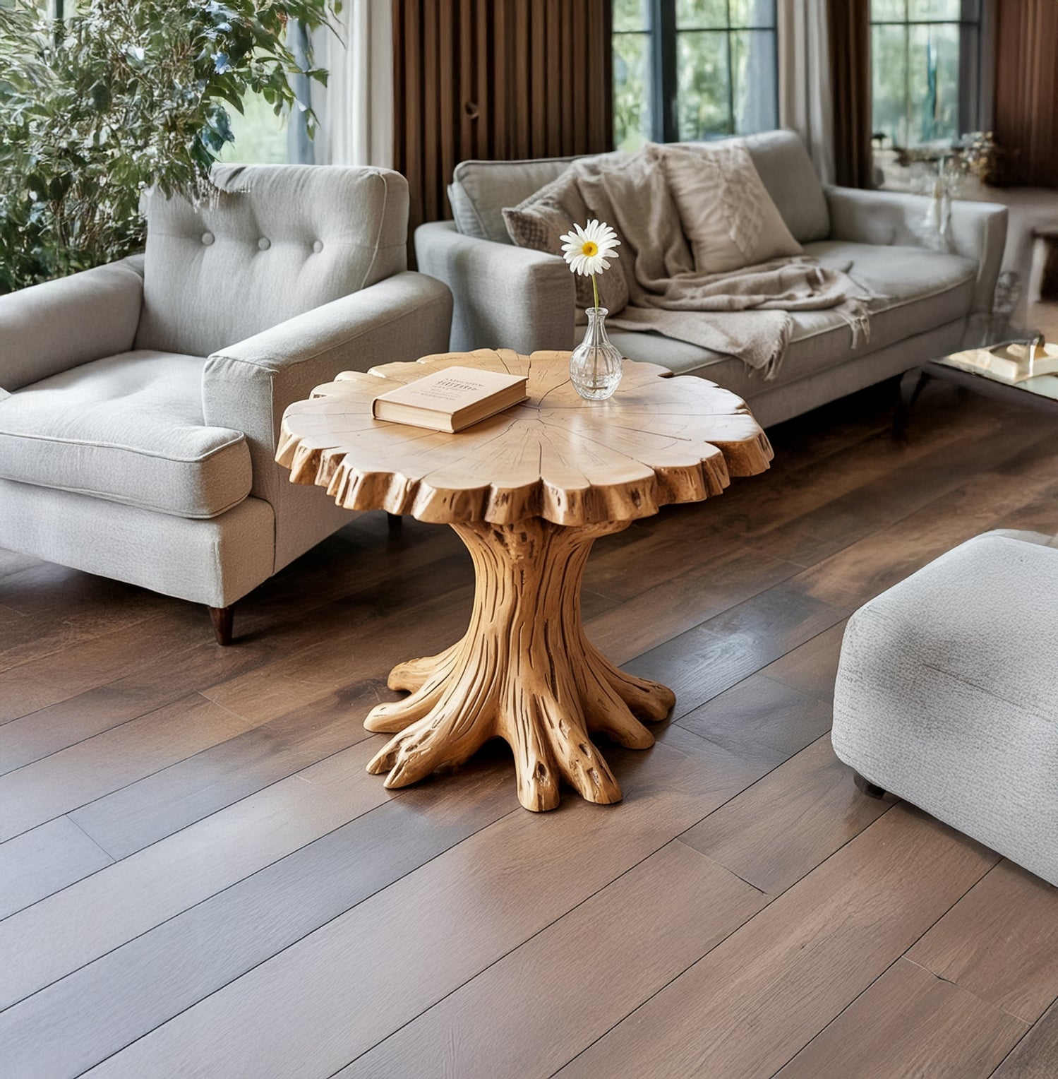 Ronde Massief Houten Salontafel – Live Edge Boomstam Design