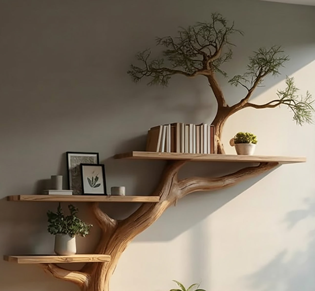 Rustieke Boom Boekenkast Zwevende Plank – Woonkamer Decoratie