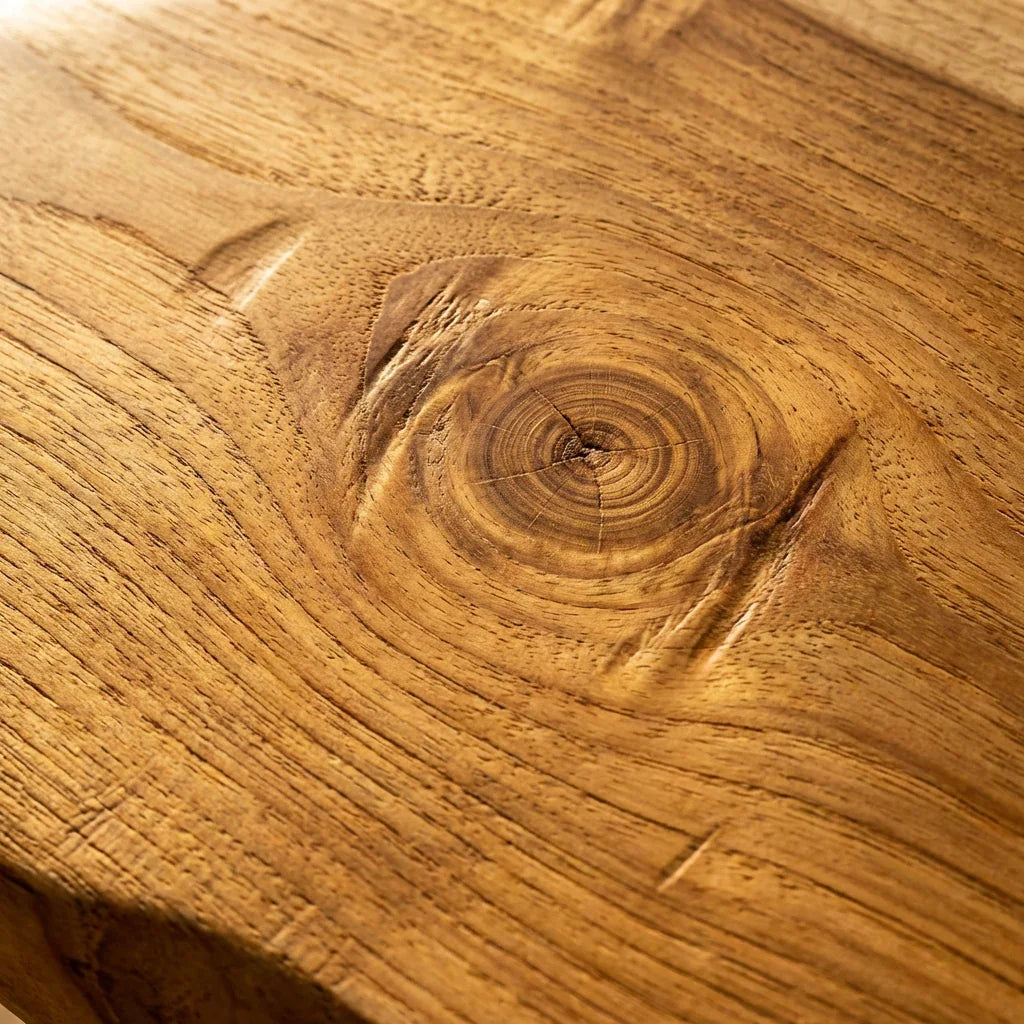 Handgesneden massief houten paddenstoel krukje en bijzettafel met boomrand