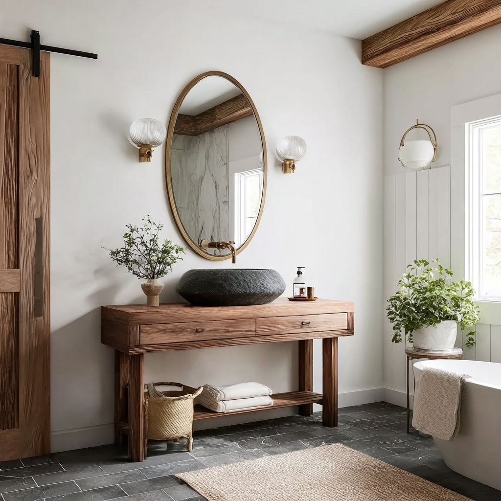 Zwevend Badkamermeubel Massief Hout – Rustieke Live Edge Vanity