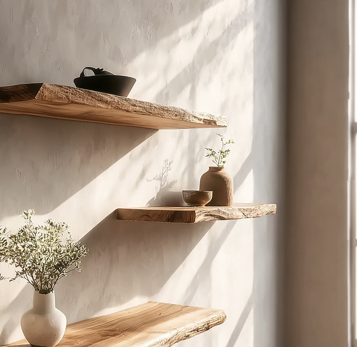 Handgemaakte Zwevende Wandplank met Natuurlijke Rand